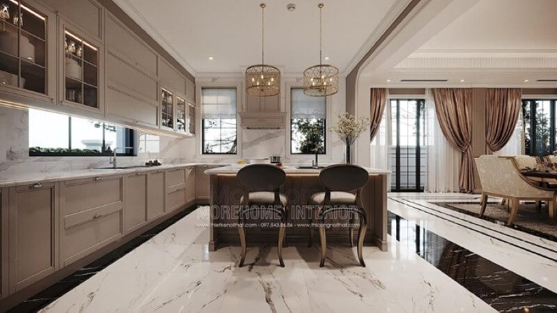 Mẫu tủ bếp đảo phong cách đương đại đẹp, sang trọng cho biệt thự, nhà phố. Thiết kế và sản xuất tủ bếp đẹp