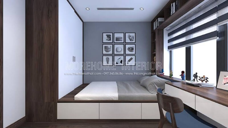 Tủ quần áo liền giường đẹp, lựa chọn hoàn hảo để tăng độ thông thoáng cho phòng ngủ hiện đại của con. Thiết kế nội thất phòng ngủ biệt thự