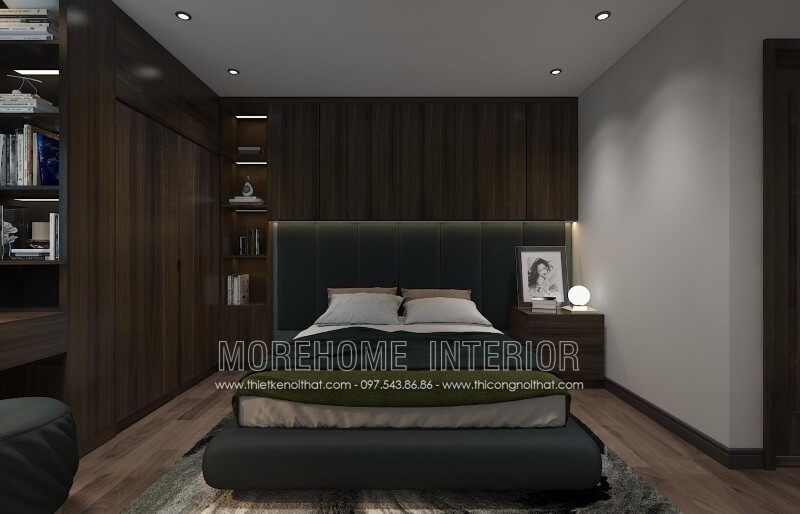 Mẫu giường ngủ bọc da tối màu mang đến sự sang trọng và huyền bí phù hợp với sở thích của gia chủ