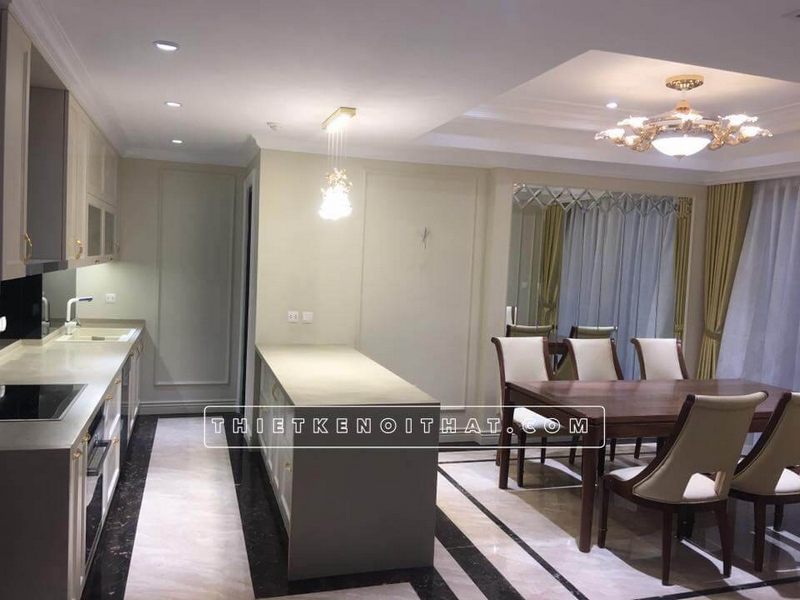 Thiết kế thi công nội thất phòng ăn chung cư tân cổ điển D