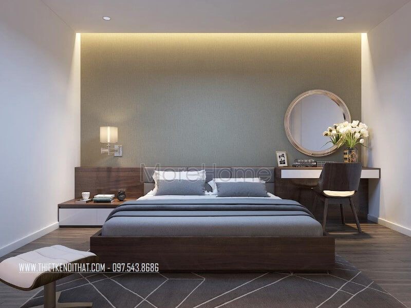 Mẫu bàn trang điểm hiện đại, đơn giản với tông màu nâu trắng nhự nhàng cho phòng ngủ