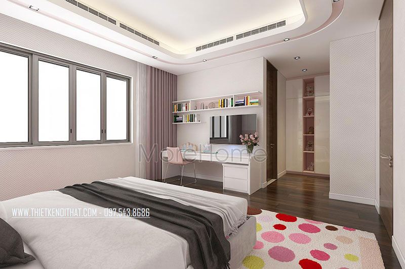 Mẫu bàn học kết hợp giá sách gỗ công nghiệp hiện đại, gọn nhự