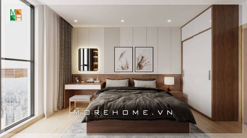 Thiết kế bàn trang điểm cạnh đầu giường bằng gỗ hiện đại rất ấn tượng