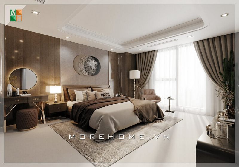 Mẫu bàn trang điểm gương bầu dục phòng ngủ rất ấn tượng và tiện nghi