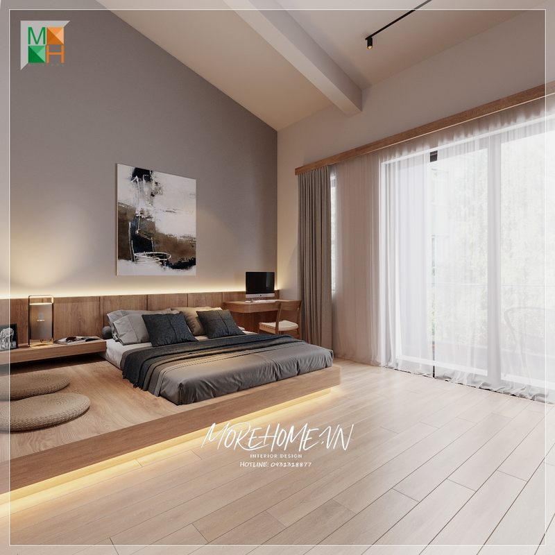 Phòng ngủ căn hộ được trang trí với phong cách hiện đại với những nội thất đơn giản không quá rườm rà phức tạp.