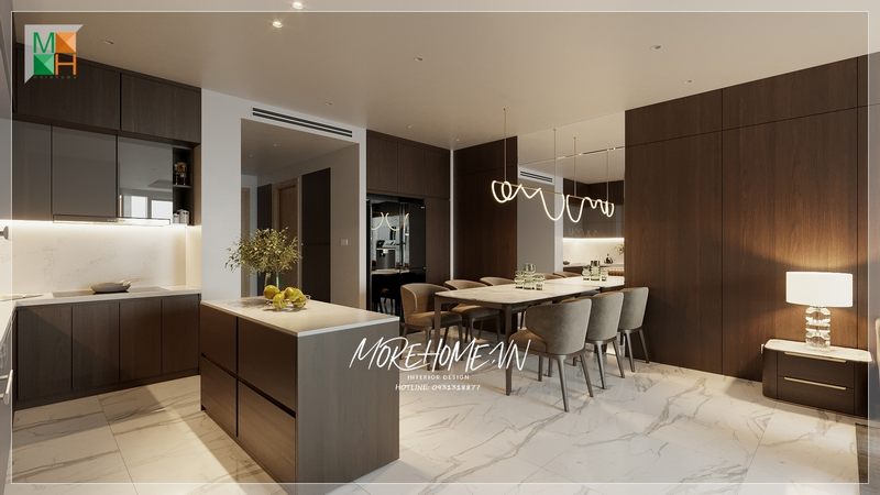 Thiết kế phòng ăn liền bếp không gian mở thoải mái tiện nghi hiện đại