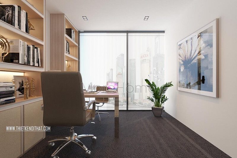 Thiết kế nội thất phòng làm việc sang trọng với cách bố trí khoa học, tiện nghi